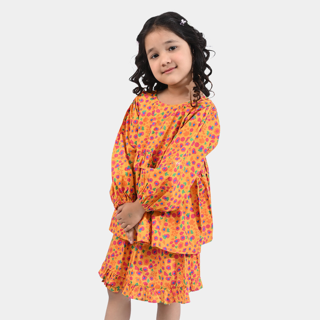 Girls Cotton Poplin 2PCs Suit Colorful Stones-Mustard