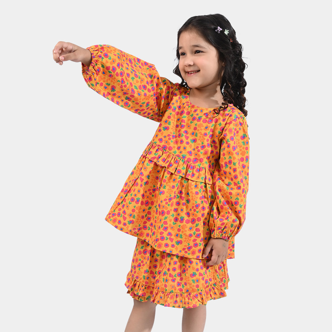 Girls Cotton Poplin 2PCs Suit Colorful Stones-Mustard