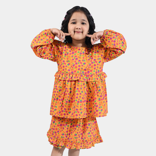 Girls Cotton Poplin 2PCs Suit Colorful Stones-Mustard