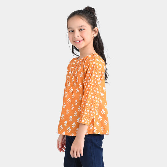 Girls Cotton Poplin Casual Top Aztec-Mustard