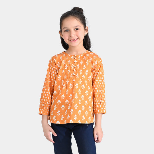 Girls Cotton Poplin Casual Top Aztec-Mustard