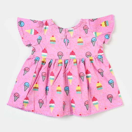 Infant Girls Cotton Poplin Casual Frock Lovely Cones-Pink