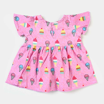 Infant Girls Cotton Poplin Casual Frock Lovely Cones-Pink