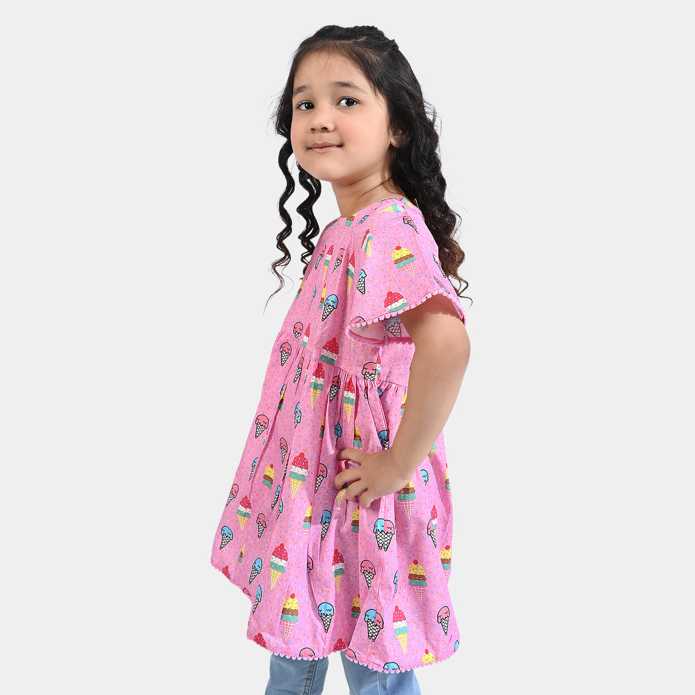Girls Cotton Poplin Casual Frock Lovely Cones-Pink