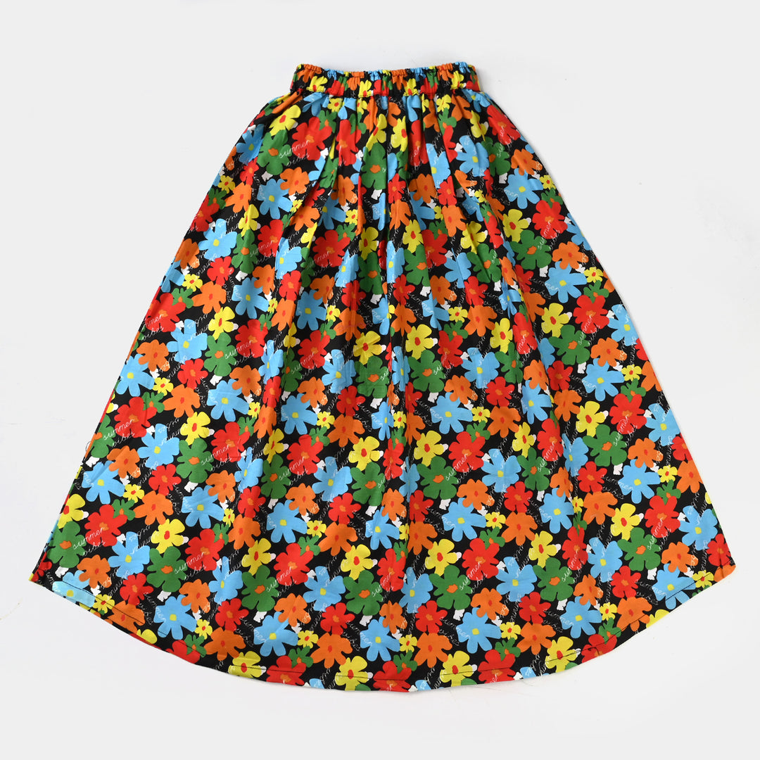 Girls Cotton Poplin Long Skirt Funky Floral