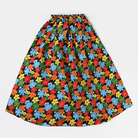 Girls Cotton Poplin Long Skirt Funky Floral