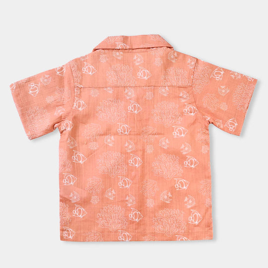 Infant Boys Cotton Slub Basic Casual Shirt (Sea world)-Peach