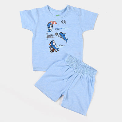 Infant Boys Jacquard Knitted Suit Fishes - Blue