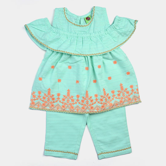 Infant Girls Jacquard EMB 2PCs Suit Little Glory-Mint Green