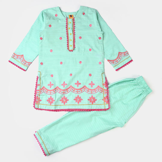 Girls Jacquard EMB 2PCs Suit-Mint Green