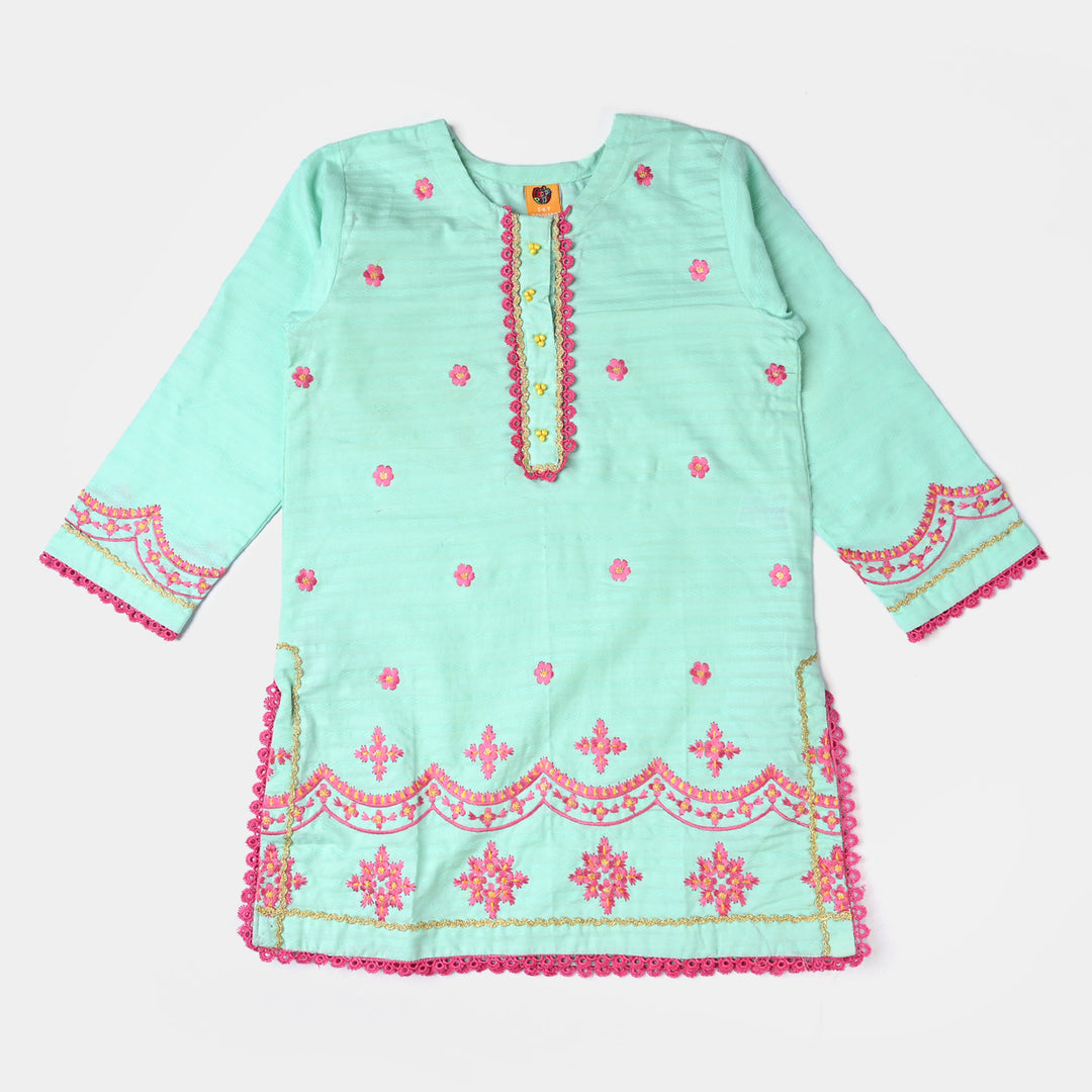 Girls Jacquard EMB 2PCs Suit-Mint Green