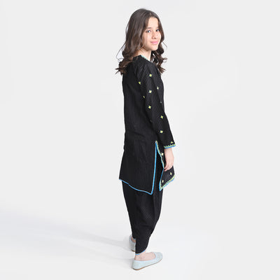 Girls Jacquard EMB 2PC Suit Delicate-BLACK
