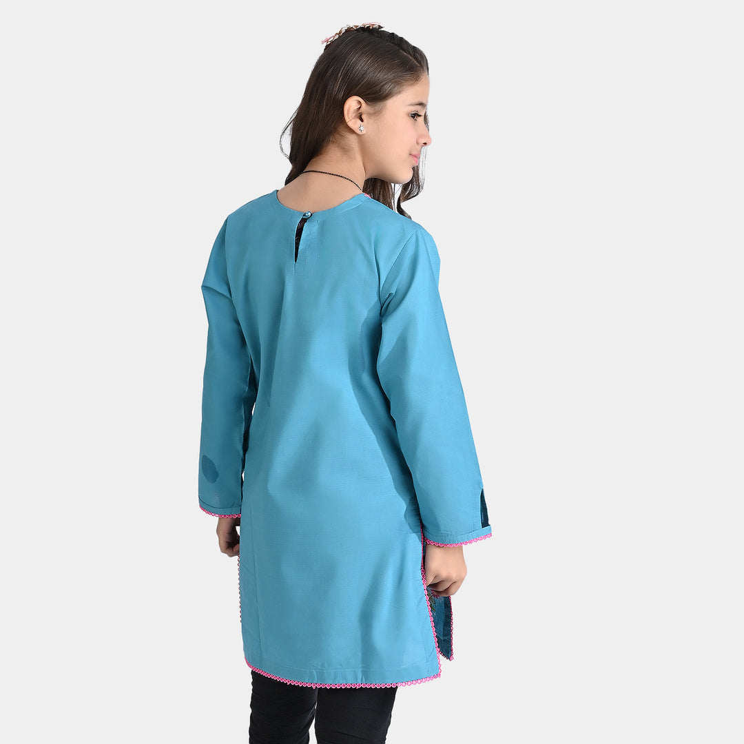 Girls Cotton Slub EMB Kurti Jashan-T.Turquiose