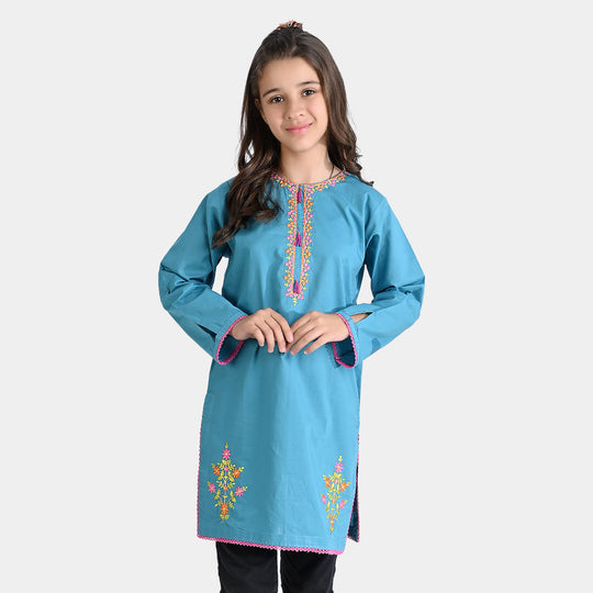 Girls Cotton Slub EMB Kurti Jashan-T.Turquiose