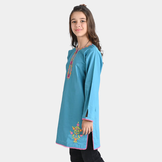 Girls Cotton Slub EMB Kurti Jashan-T.Turquiose