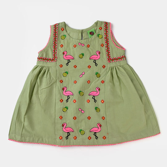 Infant Girls Dobby EMB Kurti Little Flamingos-Grape Green