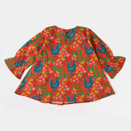 Infant Girls Cotton Poplin Casual Top Cute Chicken-Multi