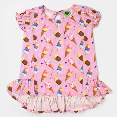 Infant Girls Cotton Poplin Casual Top Ice Cream-Pink