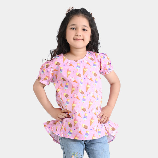 Girls Cotton Poplin Casual Top Ice Cream-Pink