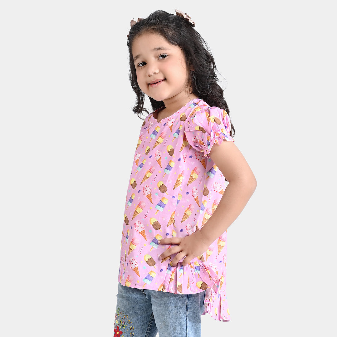 Girls Cotton Poplin Casual Top Ice Cream-Pink