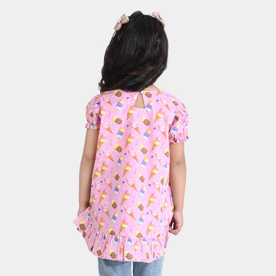 Girls Cotton Poplin Casual Top Ice Cream-Pink