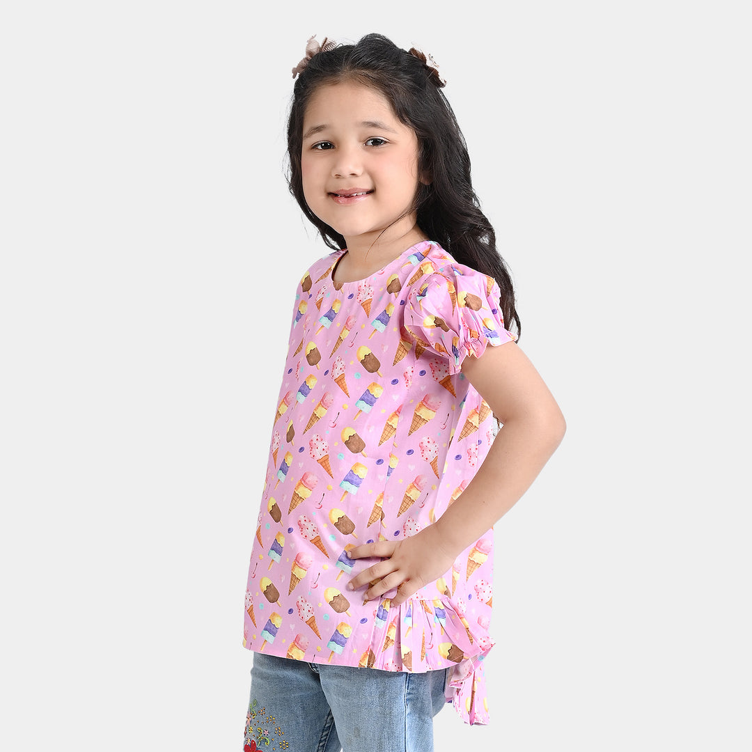 Girls Cotton Poplin Casual Top Ice Cream-Pink