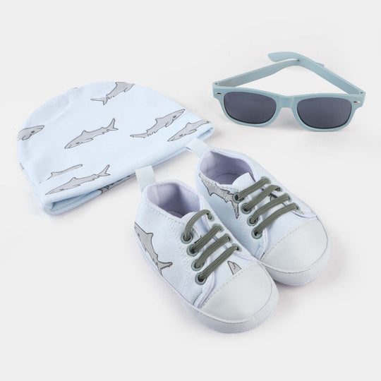 Baby Cap W/Booties &Glasses 6M+ Set