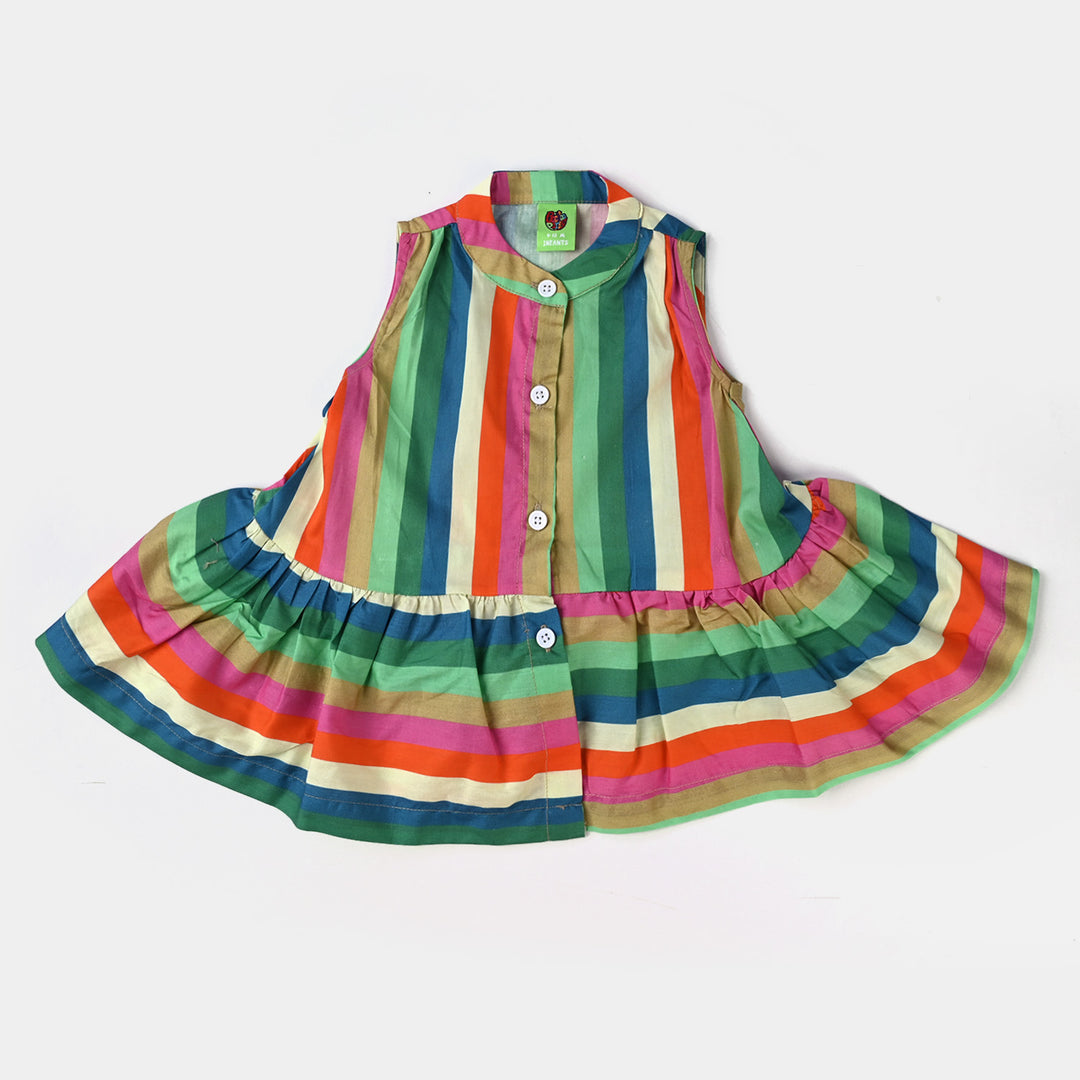 Infant Girls Cotton Poplin Casual Frock ColorFull Stripes-Multi