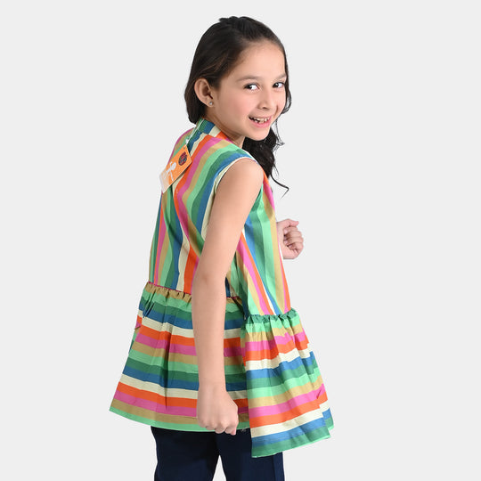 Girls Cotton Poplin Casual Frock ColorFull Stripes-Multi