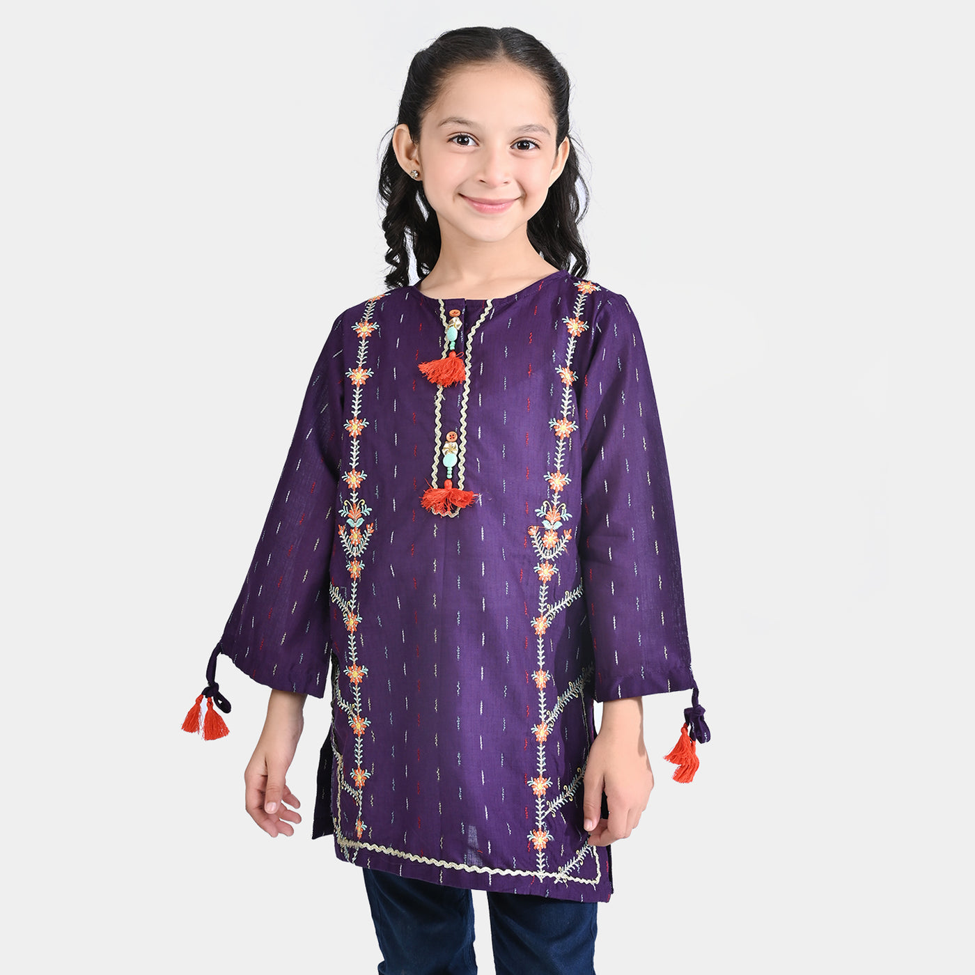 Girls Jacquard EMB Kurti Splash-Cadb.Purple