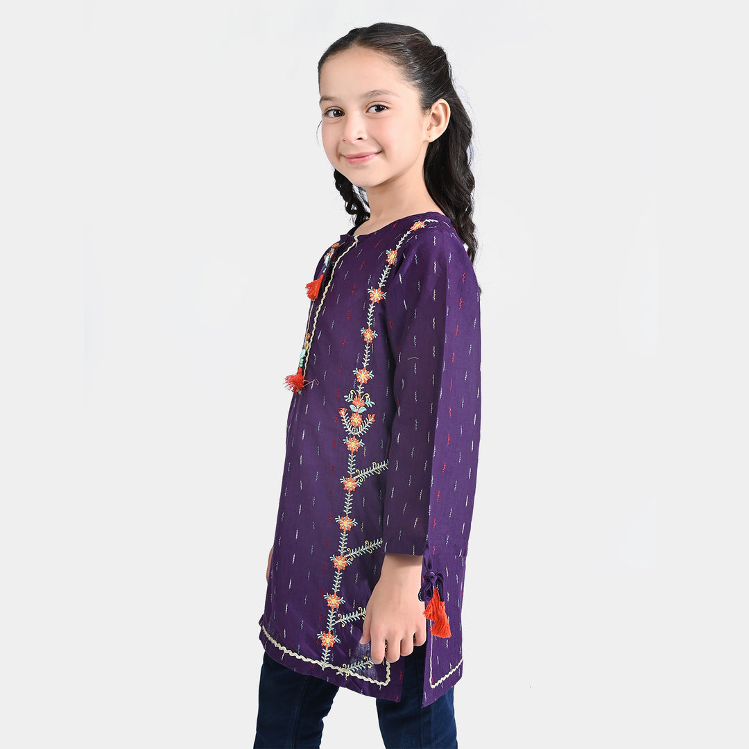 Girls Jacquard EMB Kurti Splash-Cadb.Purple