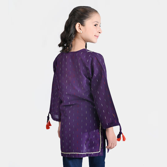 Girls Jacquard EMB Kurti Splash-Cadb.Purple