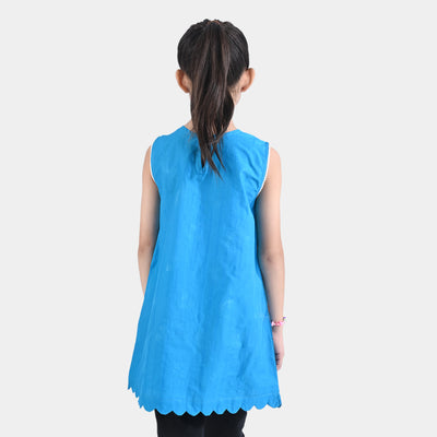 Girls Jacquard EMB Kurti Rainbow-Teal blue