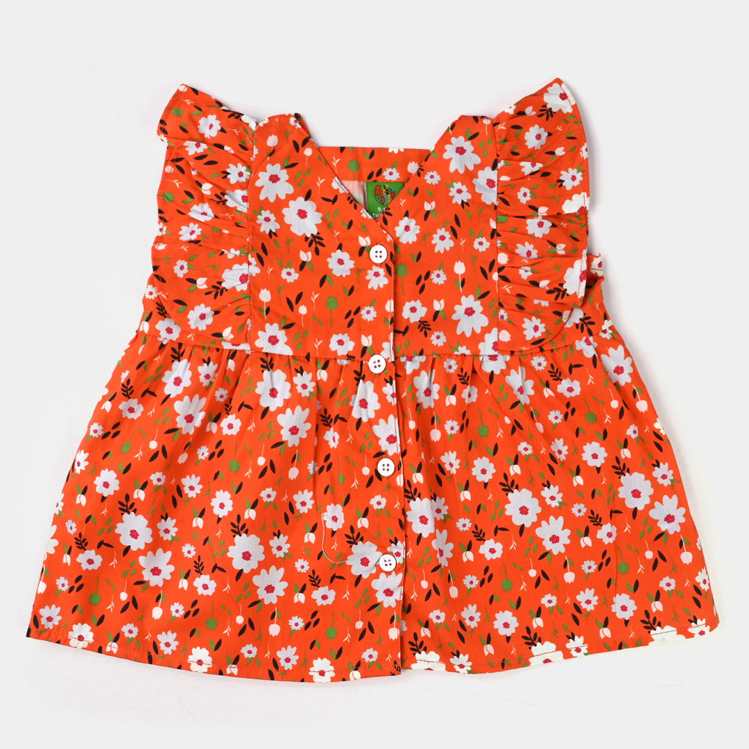 Infant Girls Cotton Poplin Casual Frock Bahaar-ORANGE