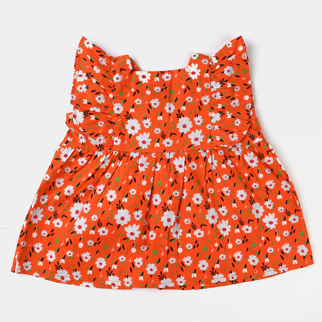 Infant Girls Cotton Poplin Casual Frock Bahaar-ORANGE