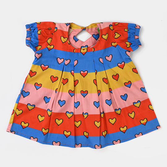 Infant Girls Cotton Poplin Casual Frock Lovely Hearts-Multi