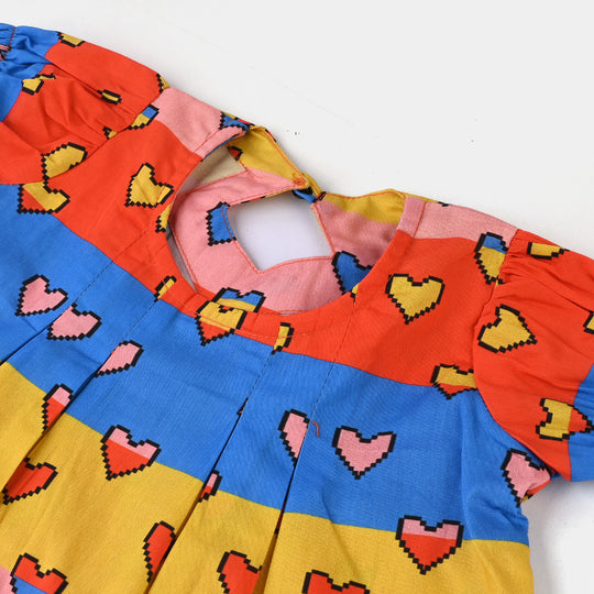 Infant Girls Cotton Poplin Casual Frock Lovely Hearts-Multi