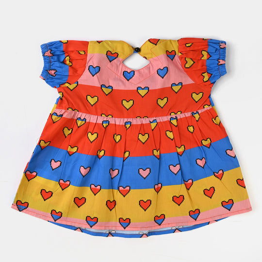 Infant Girls Cotton Poplin Casual Frock Lovely Hearts-Multi