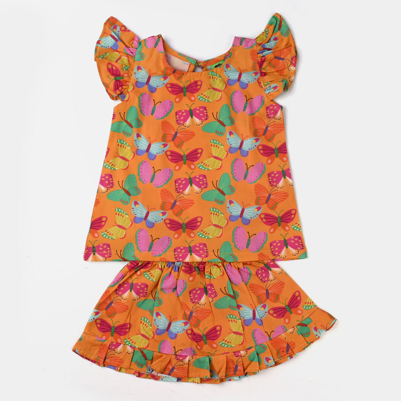 Infant Girls Cotton Poplin 2PCs Suit Butterfly-ORANGE