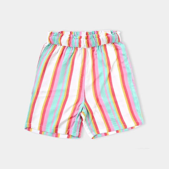 Girls Viscose Shorts (Striper-Printed) - Multi