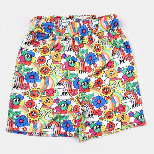 Girls Viscose Short Flowers-Printed