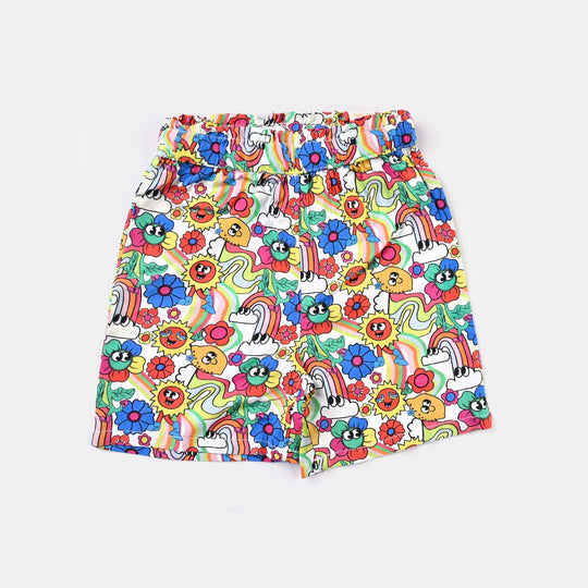 Girls Viscose Short Flowers-Printed