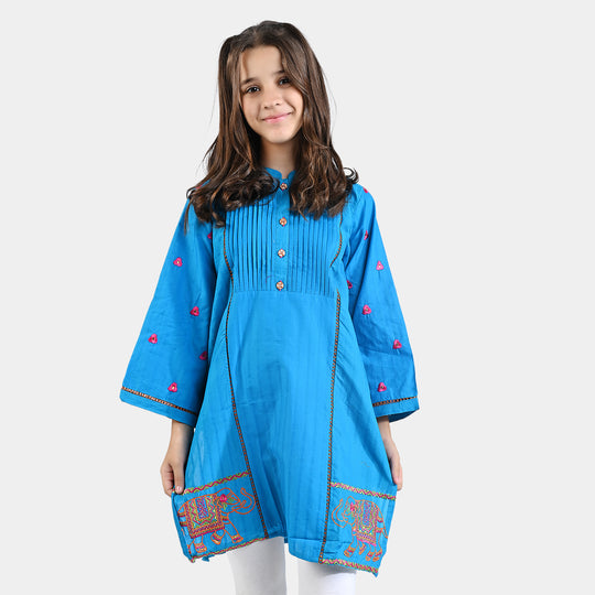 Girls Jacquard EMB Kurti Elephant-Teal