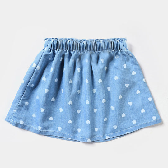 Girls Tensile Denim (Light Denim) Skirt Hearts-Ice Blue