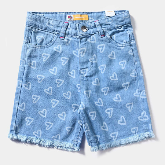 Girls Denim rigid Short Hearts-Ice Blue