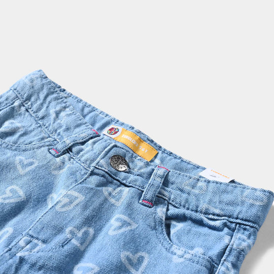 Girls Denim rigid Short Hearts-Ice Blue