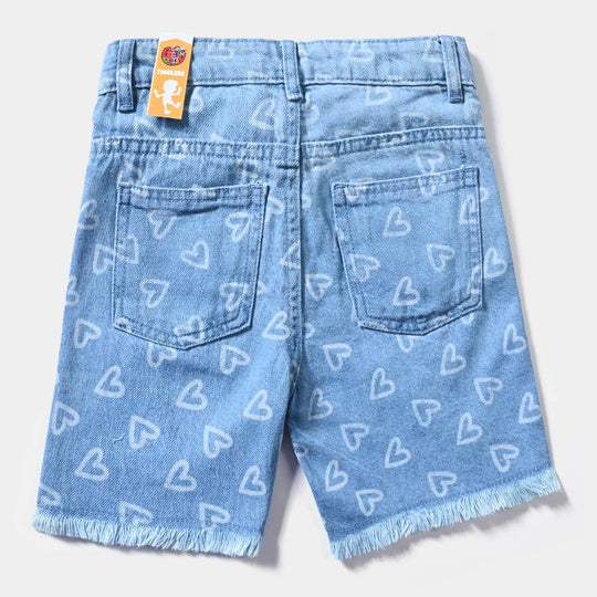 Girls Denim rigid Short Hearts-Ice Blue