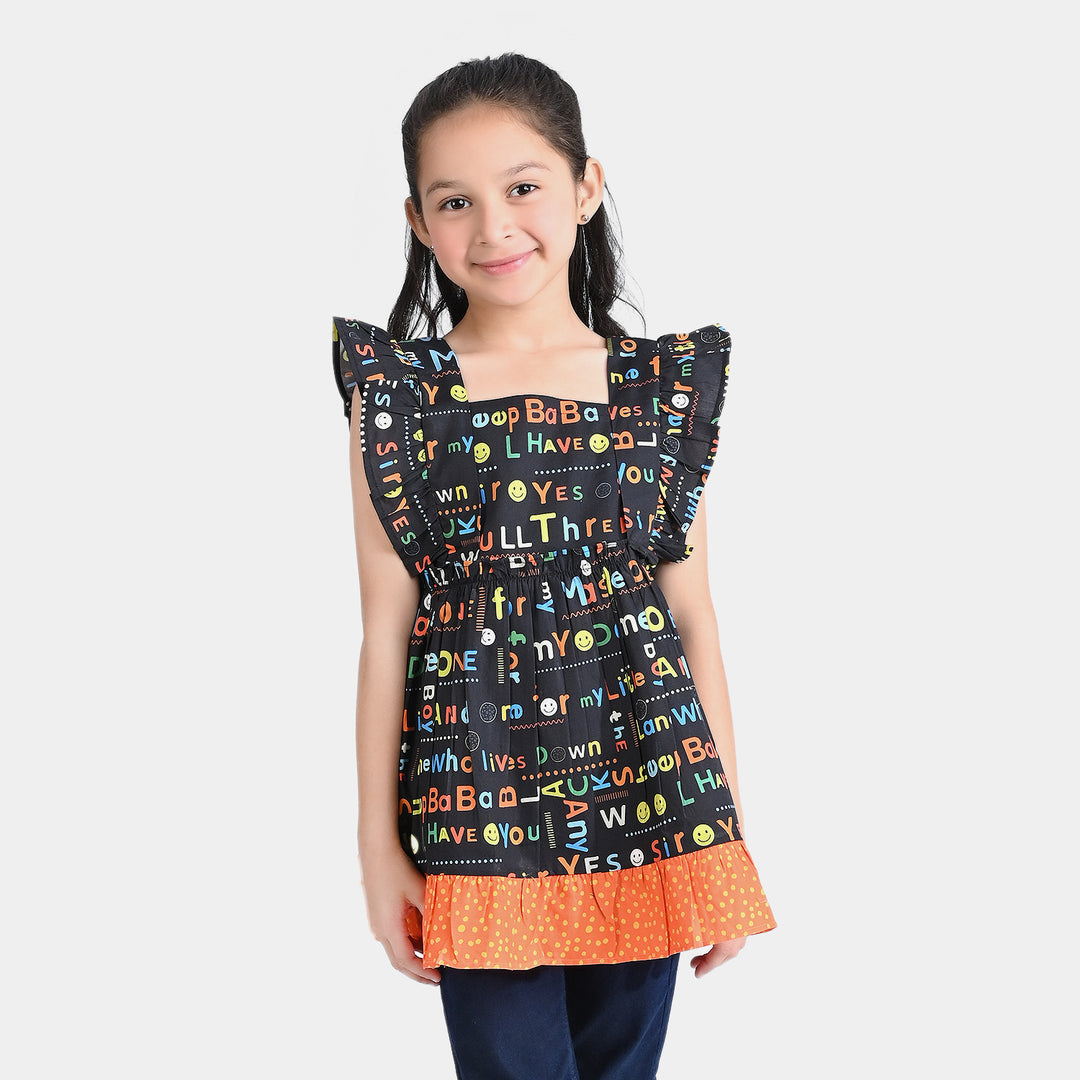 Girls Cotton Poplin Casual Frock Baba Black Sheep-BLACK