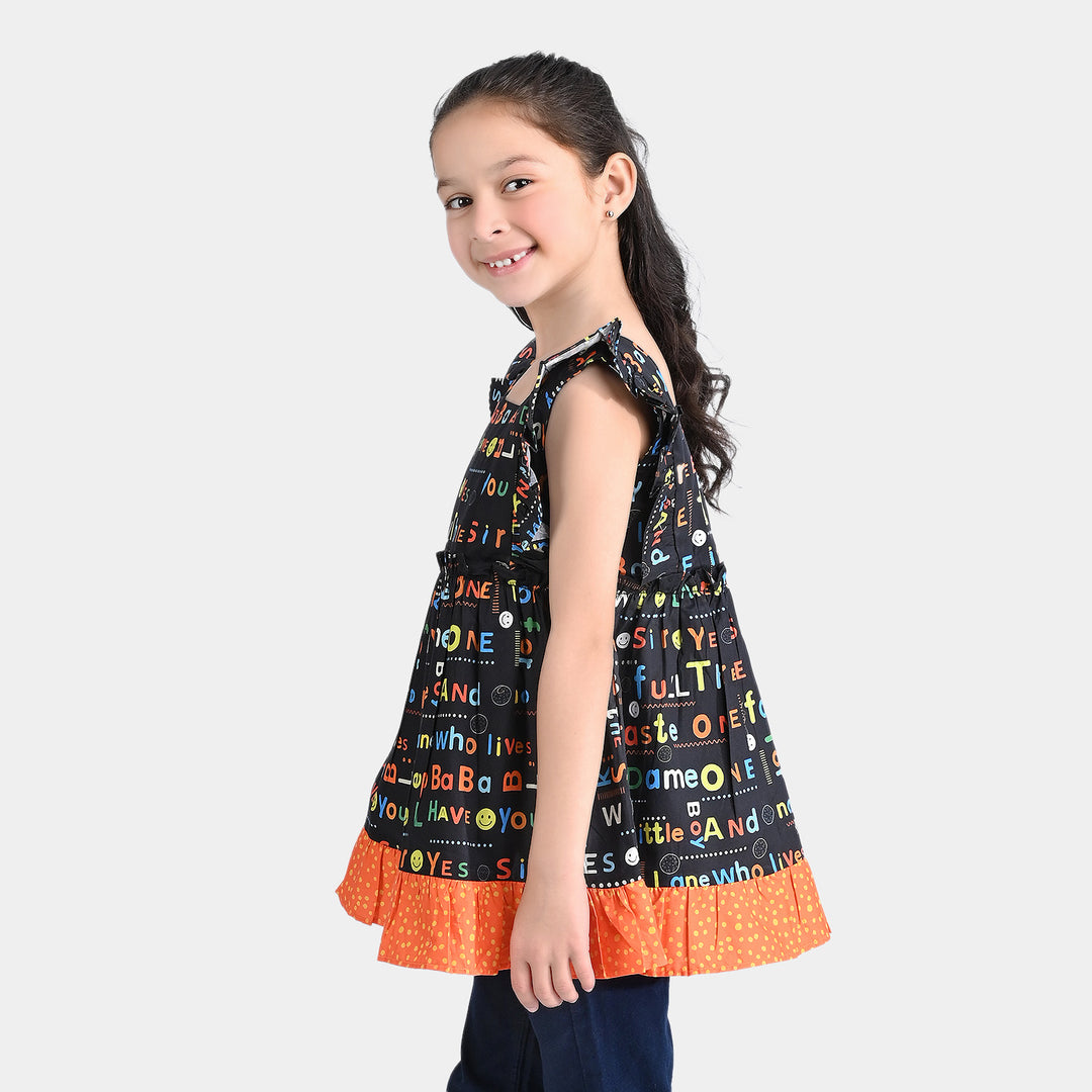 Girls Cotton Poplin Casual Frock Baba Black Sheep-BLACK