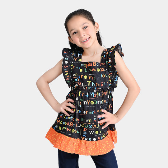 Girls Cotton Poplin Casual Frock Baba Black Sheep-BLACK